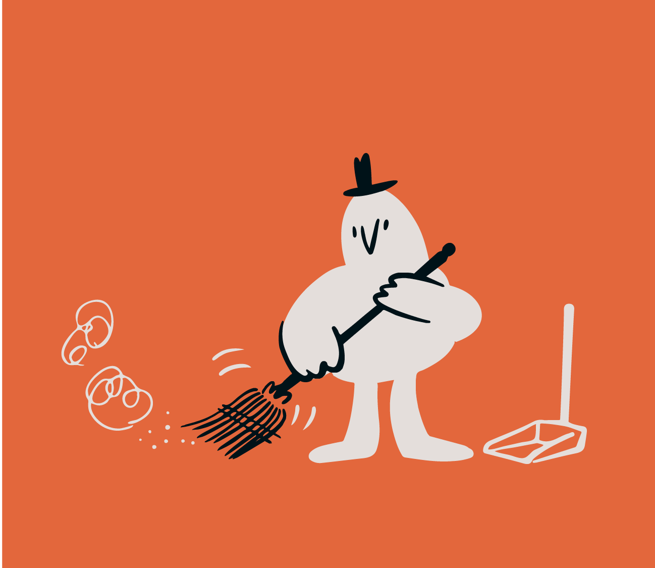 Vector illustration of a man with a hat sweeping
